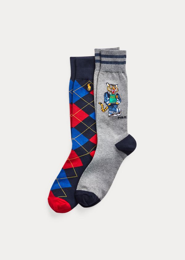 Calcetines Polo Ralph Lauren Hombre Grises Oscuro - Tiger & Argyle 2-Pack - JPQZA0723